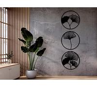 VAILLA ® 3 pezzi Fiori di ginkgo. Quadro moderno soggiorno, Decorazione 3D Murali in legno, Quadretti da parete in nero e oro, Decorazioni moderni muro per salotto, camera da letto, Corridoio, casa