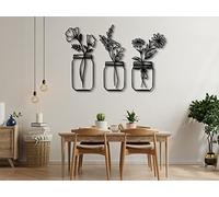 VAILLA ® 3 pezzi Fiori. Quadro moderno soggiorno, Decorazione 3D Murali in legno, Quadretti da parete in nero e oro, per muro salotto, camera da letto, Corridoio, casa, cucina