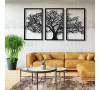 VAILLA ® Albero della vita da parete, Quadro moderno soggiorno, Decorazione 3D Murali in legno, Quadretti da parete in nero e oro, Decorazioni moderni muro per salotto, camera da letto
