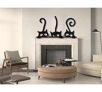 VAILLA ® Divertente decorazione da parete per gatti in legno, decorazione da parete in nero, decorazione da parete, decorazione minimalistica, immagine 3D, immagini per cameretta dei bambini (Gatti 1)