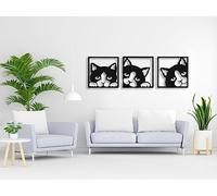 VAILLA ® Divertente decorazione da parete per gatti in legno, decorazione da parete in nero, decorazione da parete, decorazione minimalistica, immagine 3D, immagini per cameretta dei bambini (Gatti 7)