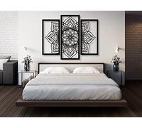 VAILLA ® Fiore di loto, Quadro moderno soggiorno, Decorazione 3D Murali in legno, Quadretti da parete in nero e oro, Decorazioni moderni muro per salotto, camera da letto, Corridoio, casa