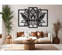 VAILLA ® Fiore di loto Quadro moderno soggiorno, Decorazione 3D Murali in legno, Quadretti da parete in nero e oro, Decorazioni moderni muro per salotto, camera da letto, Corridoio, casa