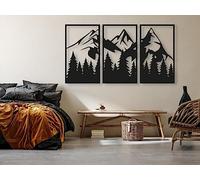 VAILLA ® Montagne, Quadro moderno soggiorno, Decorazione 3D Murali in legno, Quadretti da parete in nero e oro, Decorazioni moderni muro per salotto, camera da letto, Corridoio, casa