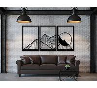 VAILLA ® Montagne, Quadro moderno soggiorno, Decorazione 3D Murali in legno, Quadretti da parete in nero e oro, Decorazioni moderni muro per salotto, camera da letto, Corridoio, casa