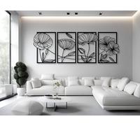 VAILLA ® Quadri con fiori Quadro moderno soggiorno Decorazioni parete in legno 4 Pannelli Decorativi da Parete Decorazioni moderni muro per salotto camera da letto Corridoio casa (Fiori 4)