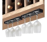 Vaisoeny Porta bicchieri da vino, 2 pezzi, supporto per bicchieri da vino, da appendere, porta bicchieri da vino sotto l'armadio, mensola da appendere, organizer per bar, armadio, cucina (nero)