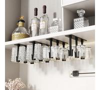 Vaisoeny Porta calici sottopensile, 4 confezioni di portabicchieri senza foratura, installazione portabicchieri da vino sotto armadio per sala da pranzo, cucina e bar (Nero)