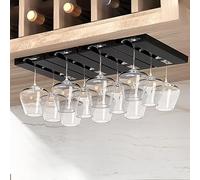 Vaisoeny Supporto per bicchieri da vino, da appendere, per bicchieri da vino, organizer in plastica per bar, senza foratura, autoadesiva, 4 pezzi (nero)
