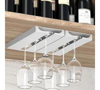 Vaisoeny Supporto per bicchieri da vino, da appendere, per bicchieri da vino, organizer in plastica per bar, senza foratura, autoadesiva, 2 pezzi (bianco)