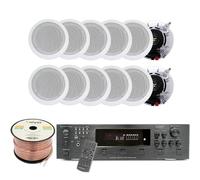 Vaiyer - Kit sistema audio domestico, amplificatore Bluetooth a 6 canali da 6000 watt con 5,25 pollici, 12 unità da 175 W ciascuno a parete e 16 AWG 500 piedi, cavo altoparlante -