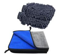 VAIYNWOM Set di 3 Panni in Microfibra e 2 guanti per il lavaggio dell'auto, Panno Microfibra Assorbenti Non Danneggia la Vernice, Per la Pulizia di Auto e Moto