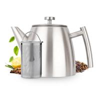 Vaja Trends | Teiera | Grigio | Acciaio Inox Opaco 1L | Teiera Acciaio | Doppia Parete | Teiera con Filtro Acciaio Inox | Mantieni il tè caldo a lungo | Infusore