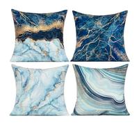 VAKADO Set di 4 federe decorative per divano, blu navy, oro, marmo, 40,6 x 40,6 cm, colore foglia di tè astratto, per interni e camera da letto