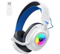 Vakedy HW10 Wireless Gaming Headset per PS4,PS5,PC,Switch,Mobile,con Microfono Cuffie Gaming Bluetooth,con Luce RGB,2,4GHz Wireless+Bluetooth,Durata di Oltre 50+ Ore - Nero/Blu
