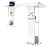Vakiorn Chiesa Leggio Podio, altezza 115 cm, acrilico bianco, deposito a 2 animali, pulpito per chiese stand per aule, conferenze, matrimoni e altro ancora