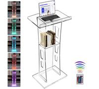 Vakiorn Podio Acrilico, Trasparente in Acrilico con ripiano di Memoria, pulpito della Chiesa con Luce a LED a 15 Colori, stabilità per Chiesa, conferenza, Matrimonio, Aula (23,6 "x 16 "x 45,2")