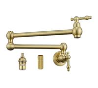 VAKITAP Riempitrice per pentole in oro spazzolato, rubinetto per riempimento pentole in ottone, montaggio a parete, riempitrice per pentole tradizionale sopra la stufa con bracci oscillanti a doppio