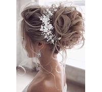 Vakkery - Accessorio per capelli da sposa, cerchietto a forma di pianta rampicante e fiori, con perle, per donne e ragazze (argento)
