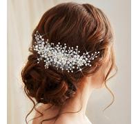 Vakkery Pettine per capelli da sposa Copricapo con perle d'argento con accessori per capelli da sposa a fiori per donne e ragazze