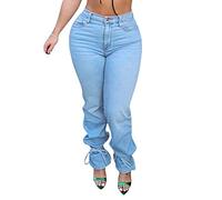 Vakkest Bell Bottom Jeans for Women Flare Jeans High Waist Bootcut Plus Size Ripped Hole Jeans Denim Leggings Pants, Flare Lblue, M