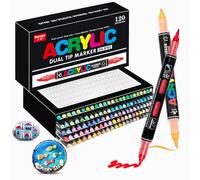 VAKKI 120 colori Pennarelli acrilici, acrilici Markers per colorare adulti, doppia punta Pennarelli acrilici, pennarelli acrilici, pietra, calligrafia, legno, tela, vetro, ceramica
