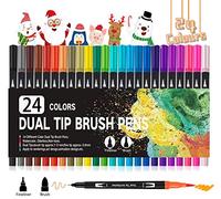 VAKKI Brush Pen Lettering, 24 Colori Pennarelli Doppia Punta Fine e Grossa, Pennarelli Acquerellabili per Calligrafia, Bullet Journal, Pittura, Colorazione