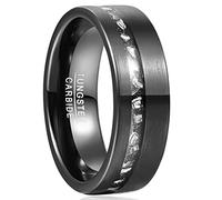 VAKKI Fedi nuziali da uomo, 8 mm, in legno/gibeon, frammenti di meteorite, argento spazzolato al centro in tungsteno, bordi piatti, vestibilità comoda, taglie da 10 a 22, Tungsteno
