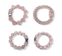 VAKTWPDLY 2pcs scintillante cubano zirconia tennis catena rosa diamante Miami braccialetto cubano ghiaccio fuori link braccialetti caviglie moda gioielli set per le donne