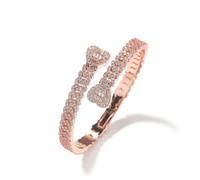 VAKTWPDLY 7 pollici pieno pavimentato 5A Cubic Zirconia ghiacciato fuori catena cubana doppio cuore a forma di bracciale aperto per le donne, 18K placcato oro Hip Hop Braccialetto Cuore Cuff Bracelet