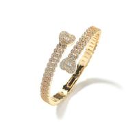 VAKTWPDLY 7 pollici pieno pavimentato 5A Cubic Zirconia ghiacciato fuori catena cubana doppio cuore a forma di bracciale aperto per le donne, 18K placcato oro Hip Hop Braccialetto Cuore Cuff Bracelet