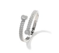 VAKTWPDLY 7 pollici pieno pavimentato 5A Cubic Zirconia ghiacciato fuori catena cubana doppio cuore a forma di bracciale aperto per le donne, 18K placcato oro Hip Hop Braccialetto Cuore Cuff Bracelet
