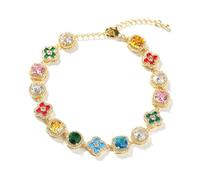 VAKTWPDLY Bracciale tennis da donna con catena da 10 mm, placcato oro 18 carati con pietre preziose colorate e quadrifoglio portafortuna, bracciali con zirconi cubici multicolori, 7-8 pollici