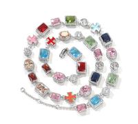 VAKTWPDLY Collana con catena colorata da 10 mm Braccialetti con croce in zirconi cubici multicolori Bracciale hip hop con zirconi incastonati in rame placcato oro 18 carati Collana per uomo e donna