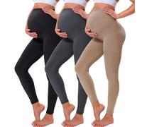 VALANDY Leggings premaman sopra il pancione Burroso Morbido Pancia Supporto Elastico Regolabile Vita Alta Pantaloni Gravidanza Yoga Pigiama, Confezione da 3 - nero/grigio scuro/cachi, S