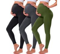 VALANDY Leggings premaman sopra il pancione Burroso Morbido Pancia Supporto Elastico Regolabile Vita Alta Pantaloni Gravidanza Yoga Pigiama, Confezione da 3 - nero/grigio scuro/oliva, M