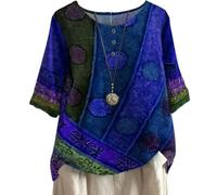 Valarie - Top colorato bohémien, scollo a V, stampa floreale, da donna, maniche a 3/4, stile bohémien, estivo, tunica, Blu, M