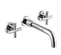 VALAZ Rubinetto Bagno Lavabo a Muro Cromo | Rubinetto lavabo a Due Maniglie Acqua Fredda e Calda, Risparmio Acqua | Installazione Facile | Ottone, Inossidabile, Elegante, Becco 21cm, Serie Nalon
