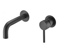 VALAZ Rubinetto Bagno Lavabo a Muro Nero Opaco | Miscelatore Lavabo Bagno Acqua Fredda e Calda, Risparmio Acqua | Installazione Facile | Ottone, Inossidabile, Elegante, Becco 15cm, Serie Deva