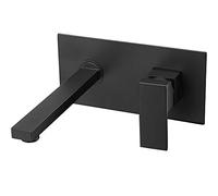 VALAZ Rubinetto Bagno Lavabo a Muro Nero Opaco | Miscelatore Lavabo Bagno Acqua Fredda e Calda, Risparmio Acqua | Installazione Facile e Veloce | Ottone, Inossidabile, Elegante, Quadrato, Serie Tajo
