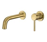 VALAZ Rubinetto Bagno Lavabo a Muro Oro Opaco | Miscelatore Lavabo Bagno Acqua Fredda e Calda, Risparmio Acqua | Installazione Facile | Ottone, Inossidabile, Elegante, Becco 15cm, Serie Deva