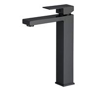 VALAZ Rubinetto Bagno Lavabo Alto Nero Opaco | Miscelatore Lavabo Bagno Acqua Fredda e Calda, Risparmio Acqua | Installazione Facile | Ottone, Inossidabile, Elegante, Quadrato, Serie Segura