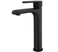 VALAZ Rubinetto Bagno Lavabo Alto Nero Opaco | Miscelatore Lavabo Bagno Acqua Fredda e Calda, Risparmio Acqua | Installazione Facile | Ottone, Inossidabile, Elegante, Rotondo, Serie Turia