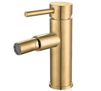 VALAZ Rubinetto Bidet Dorato Spazzolato Protezione PVD | Miscelatore Lavabo Bagno Acqua Fredda e Calda, Risparmio Acqua | Installazione Facile | Ottone, Inossidabile, Elegante, Curvo, Serie Jabalón