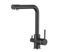 VALAZ Rubinetto Cucina 3 Vie Osmosi Nero Opaco | Rubinetto Lavello Cucina | Alta Pressione, Girevole a 360°, Risparmio Idrico, Installazione Veloce | Acciaio inossidabile, Serie Nilo