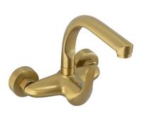 VALAZ Rubinetto Lavello Cucina a Muro Dorato | Miscelatore Cucina Monocomando | Alta Pressione, Risparmio idrico, Girevole, Installazione Facile e Veloce | Ottone, Elegante, Acciaio Inox, Rotondo
