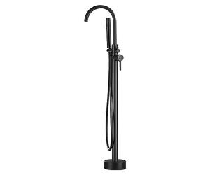 VALAZ Rubinetto Vasca Freestanding Nero Opaco | Rubinetto Vasca da Bagno Acqua Fredda e Calda, Risparmio Idrico | Installazione Facile e Veloce | Inox, Collo a Cigno Rotondo, serie Ebro