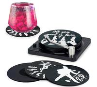 Valdivia Sottobicchieri in vinile retrò con base e etichette leggendarie, sottobicchieri per bevande, 6 pezzi, per bar, caffè, casa, ufficio, decorazione per la casa e divertenti amanti della musica