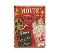 Vale la pena collezionare Targa in latta vintage Movie Night With Popcorn - Decorazione da parete Targa in metallo Poster di film Home Bar Cafe Club Garden Farm Garage Decoration 16"×12"