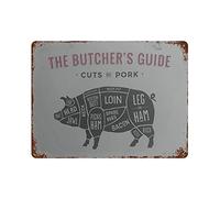 Vale la pena collezionare Targa in latta vintage The Butcher's Guide Tagli di maiale - Decorazione da parete Targa in metallo Poster di film Home Bar Cafe Club Garden Farm Garage Decoration 16"×12"